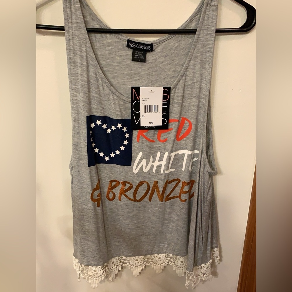 Grey Tank top says red white and bronze size XL new with tags